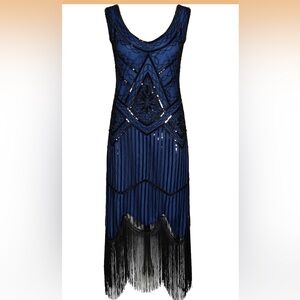 Roaring 20s Blue and Black Flapper Dress